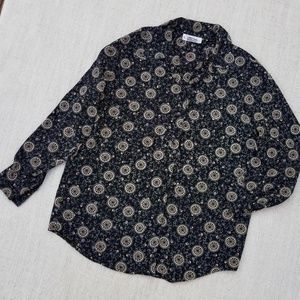 Vintage Black Paisley Silky Silk Button Down Top